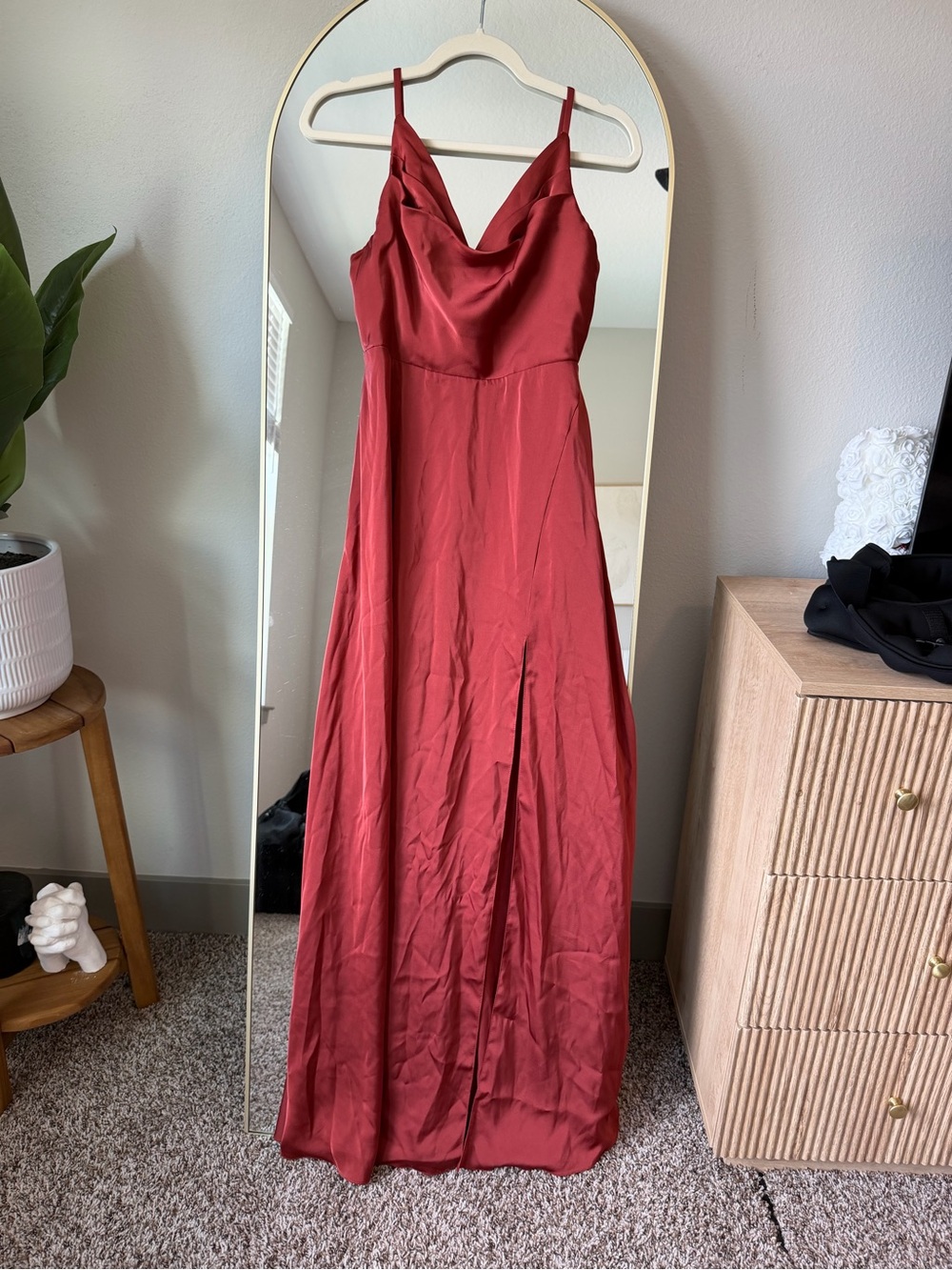 Azazie Strapless Cowl Neck Maxi Dress in Deep Red